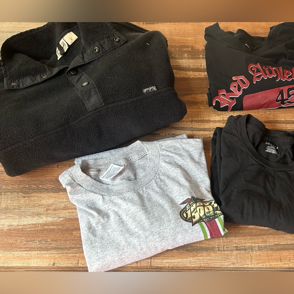 Woolrich Men's Black Fleece Pullover and 3 tees
